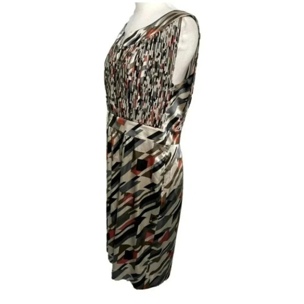 Eccoci women's 12 brown gray red geometric patterned silk sleeveless dress
